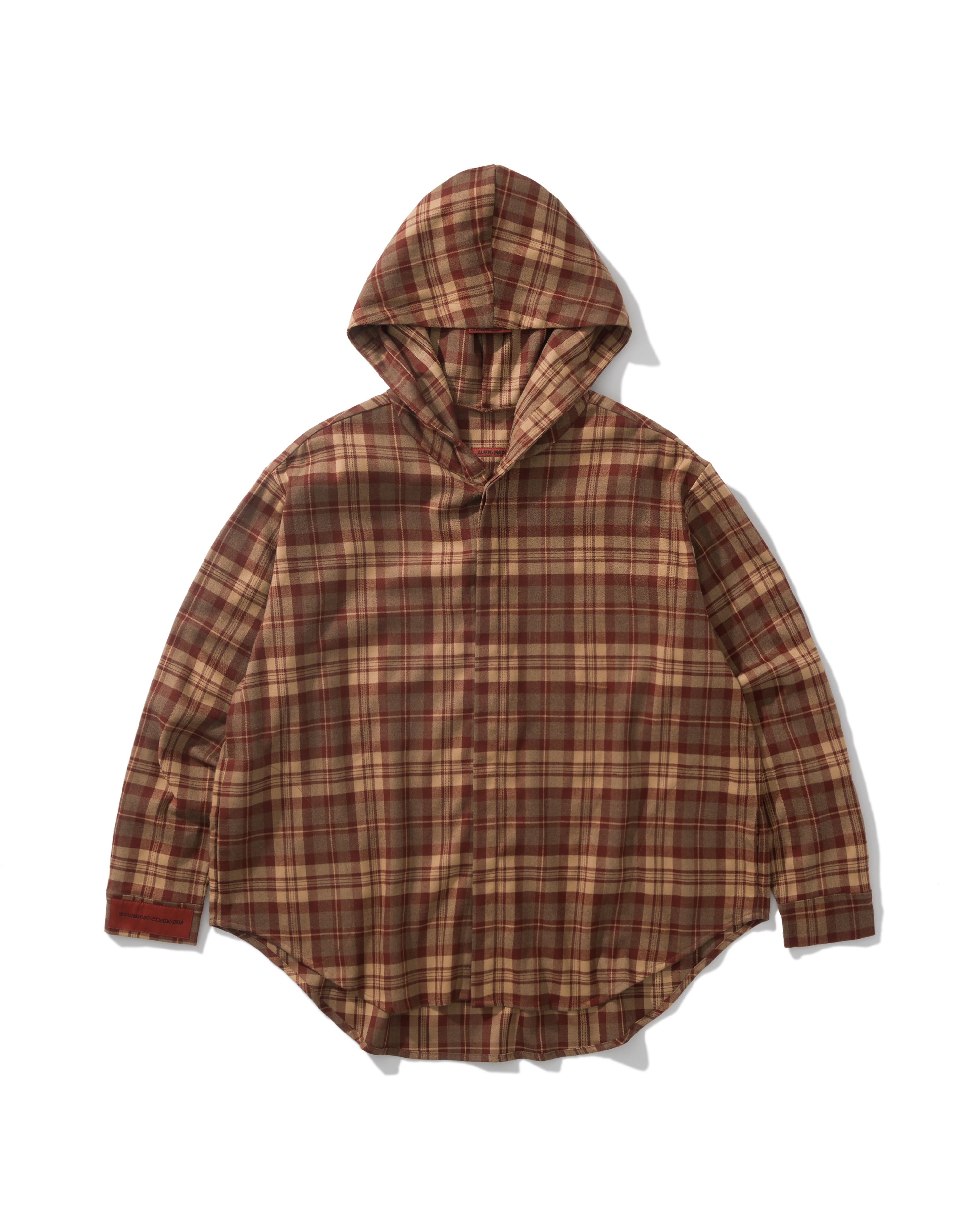 US037 - HOODED OVERSIZED SHIRT JACKET / CHECKED RED