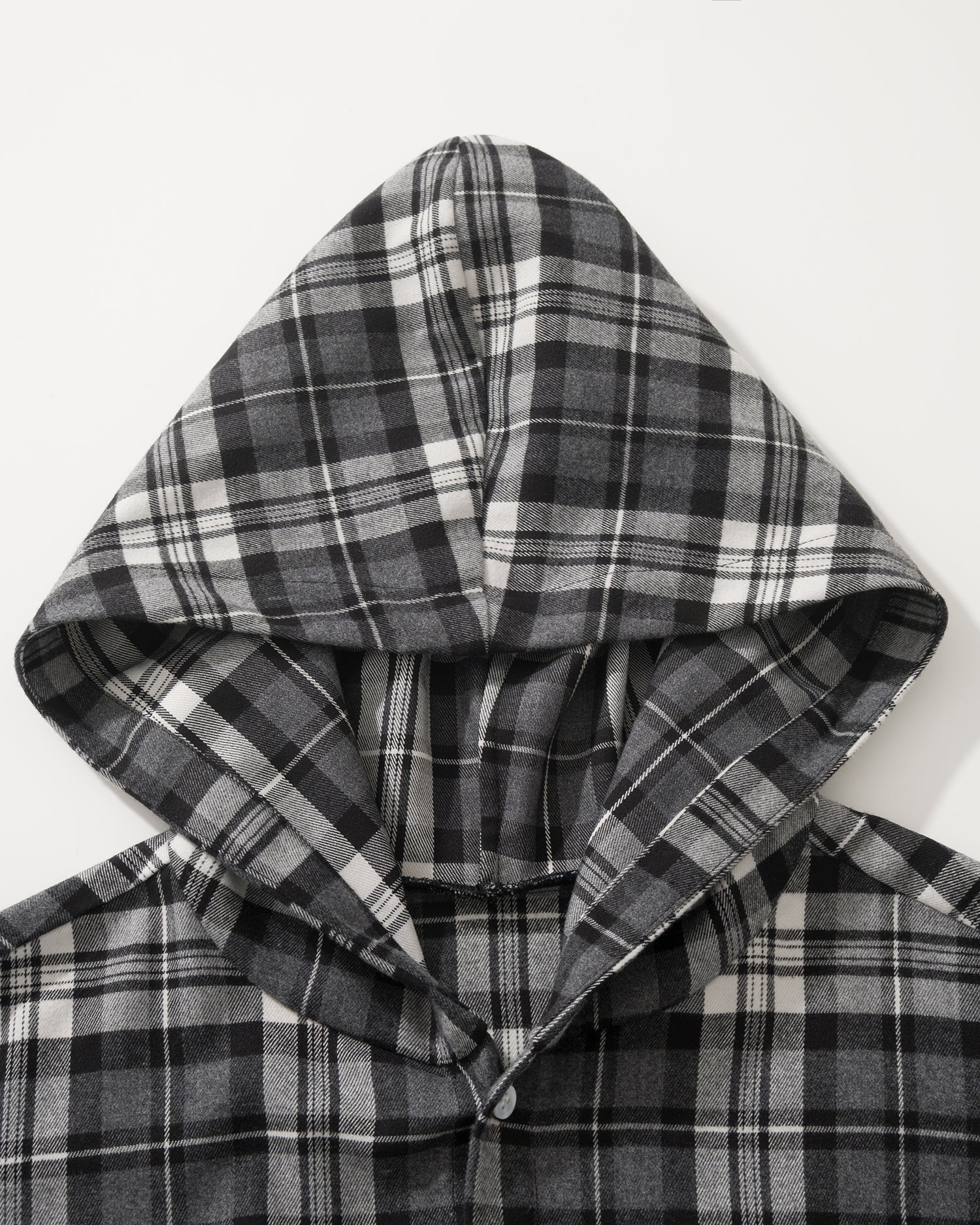 US037 - HOODED OVERSIZED SHIRT JACKET / CHECKED BLACK