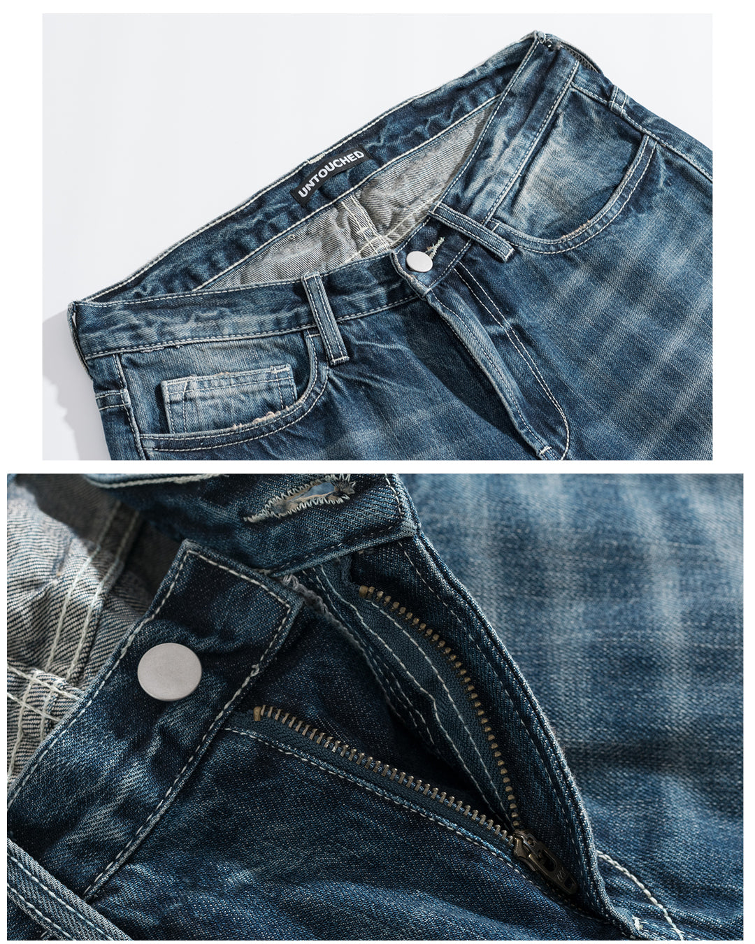 DJ004NY | WASHED RED LINE DENIM JEANS-JEANS-UNTOUCHED UNITED