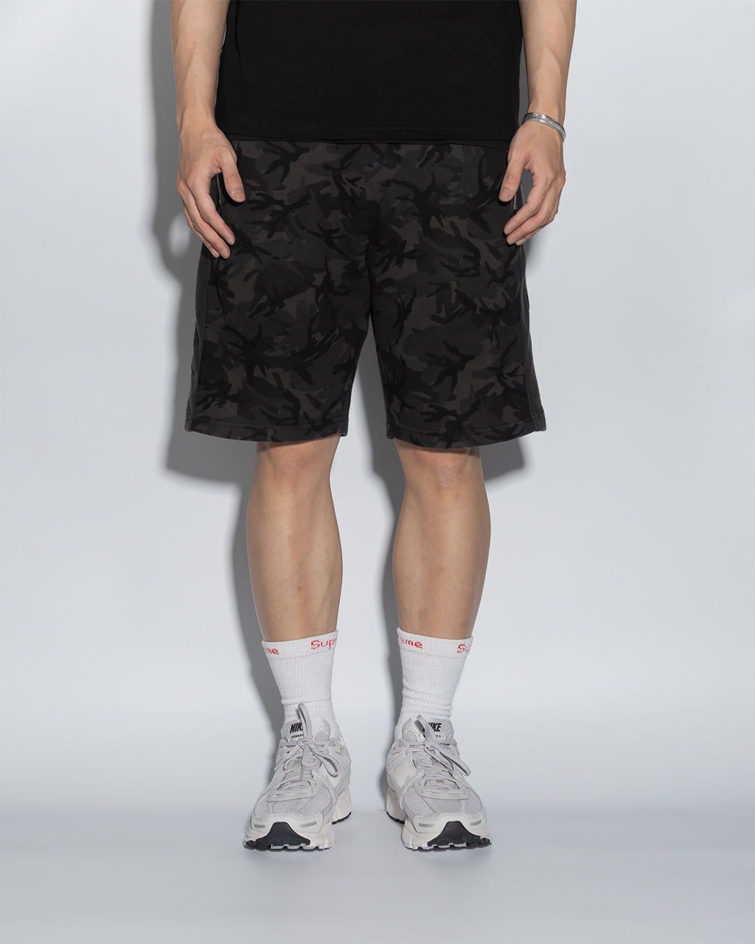 UT056BK | CAMO BLACK SWEAT SHORTS-SHORTS-UNTOUCHED UNITED