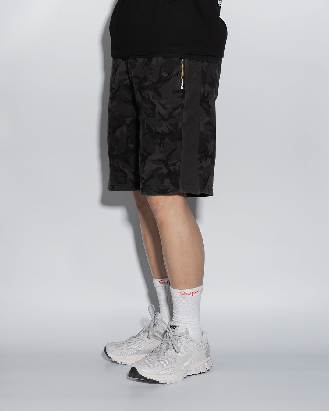 UT056BK | CAMO BLACK SWEAT SHORTS-SHORTS-UNTOUCHED UNITED