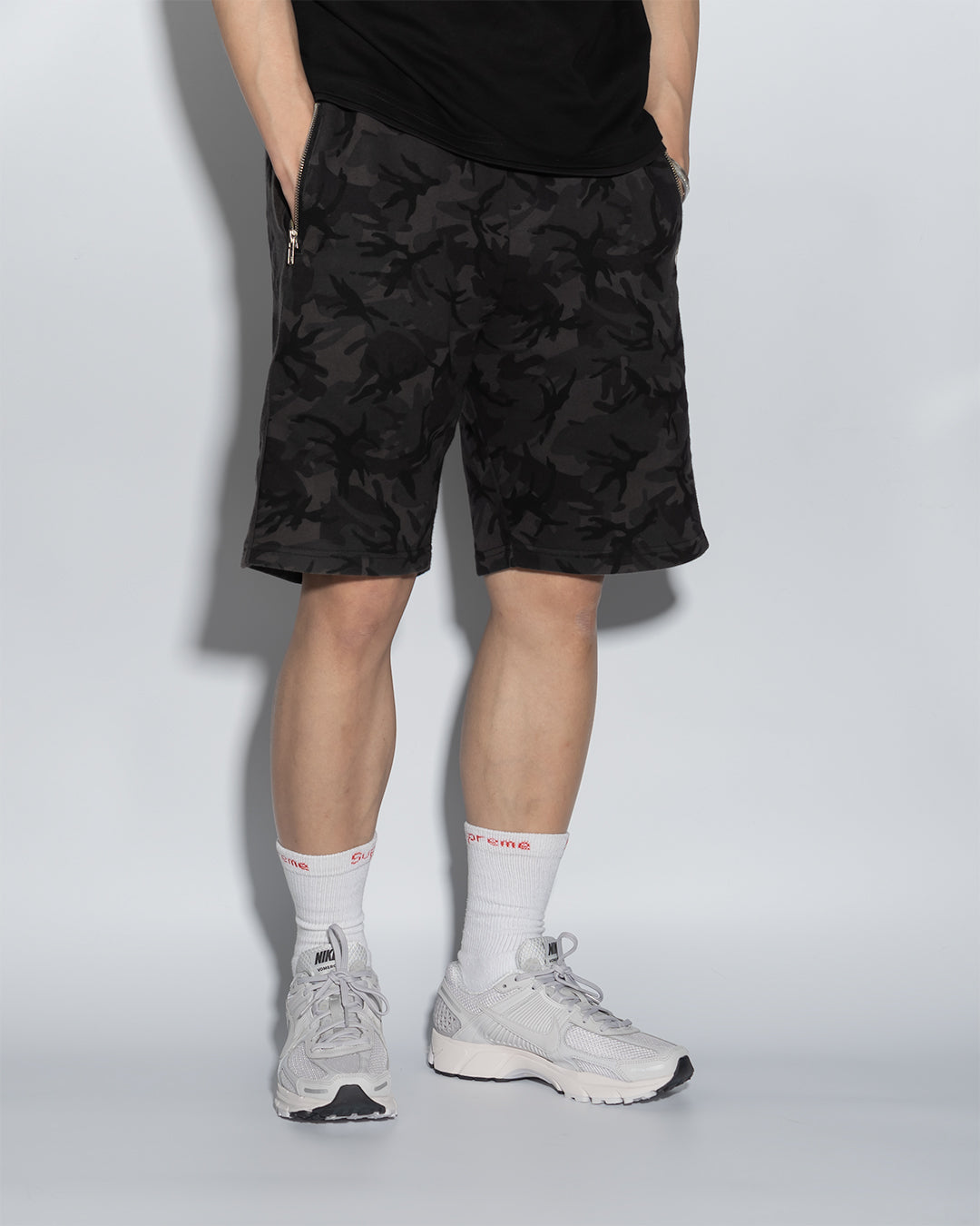 UT056BK | CAMO BLACK SWEAT SHORTS-SHORTS-UNTOUCHED UNITED