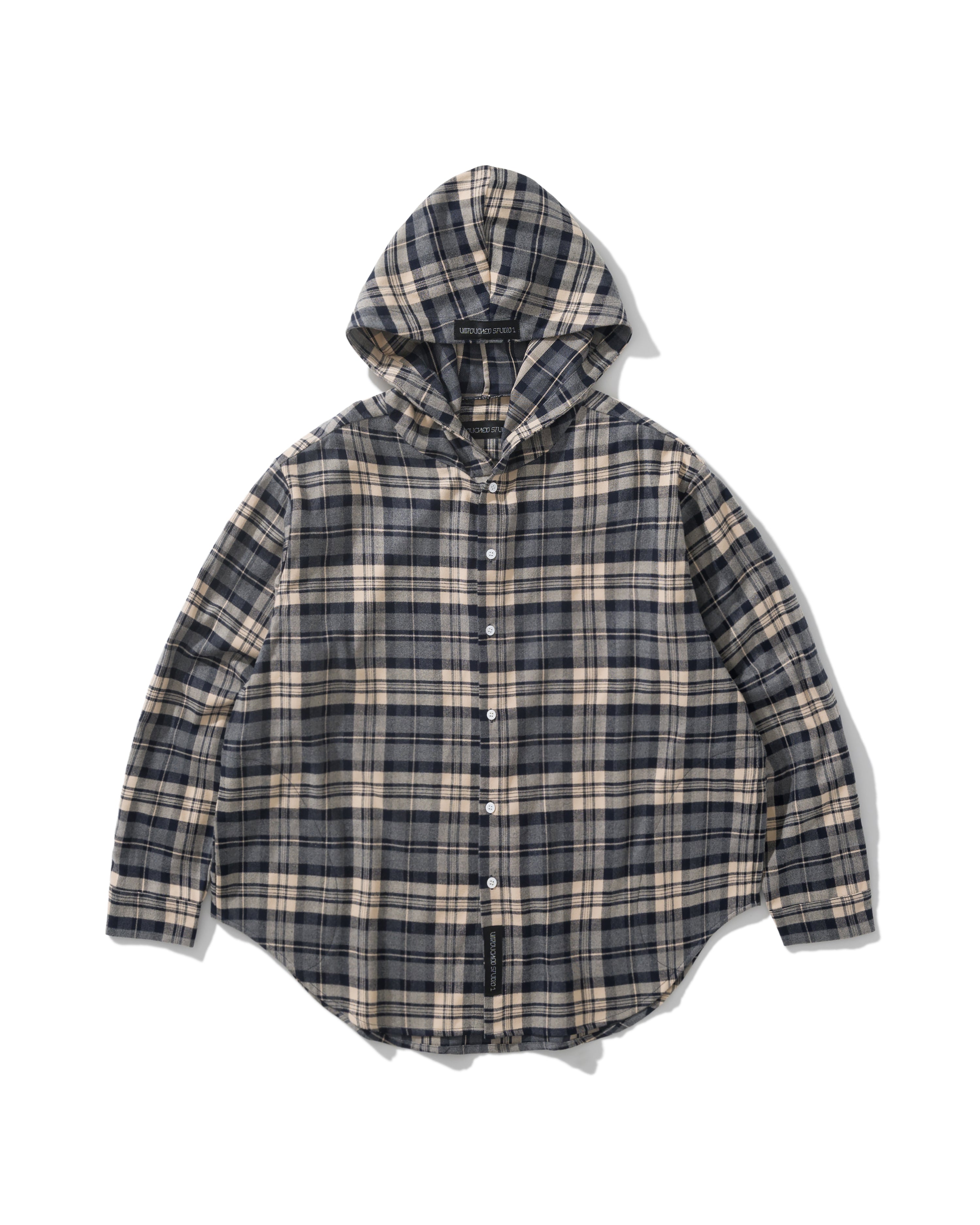 US037 - HOODED OVERSIZED SHIRT JACKET / CHECKED BLUE