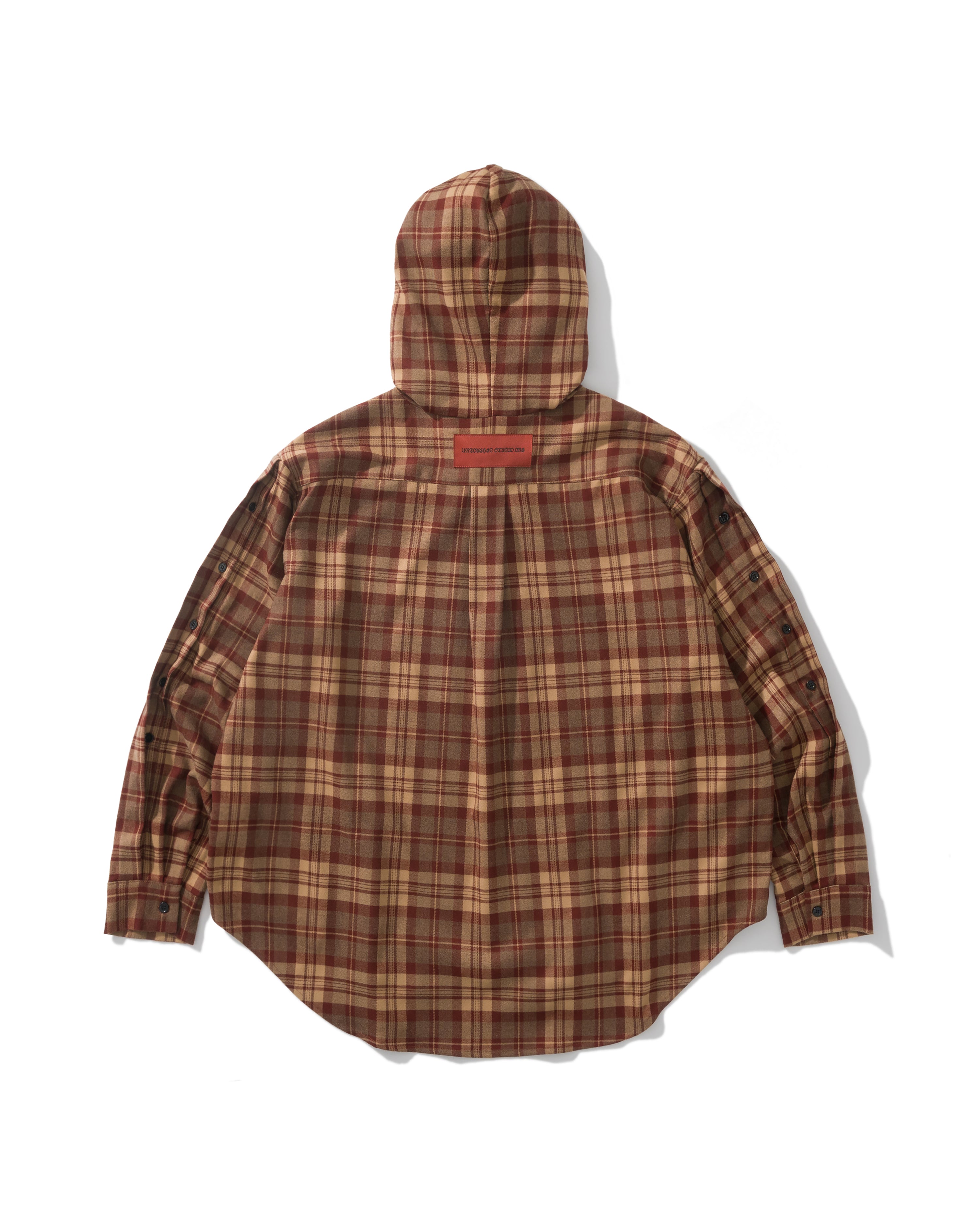 US037 - HOODED OVERSIZED SHIRT JACKET / CHECKED RED
