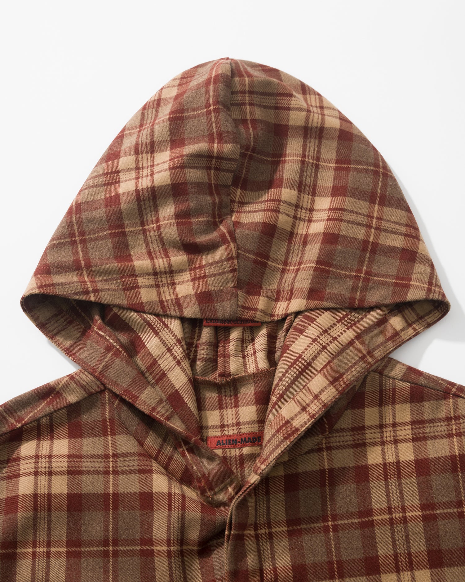 US037 - HOODED OVERSIZED SHIRT JACKET / CHECKED RED
