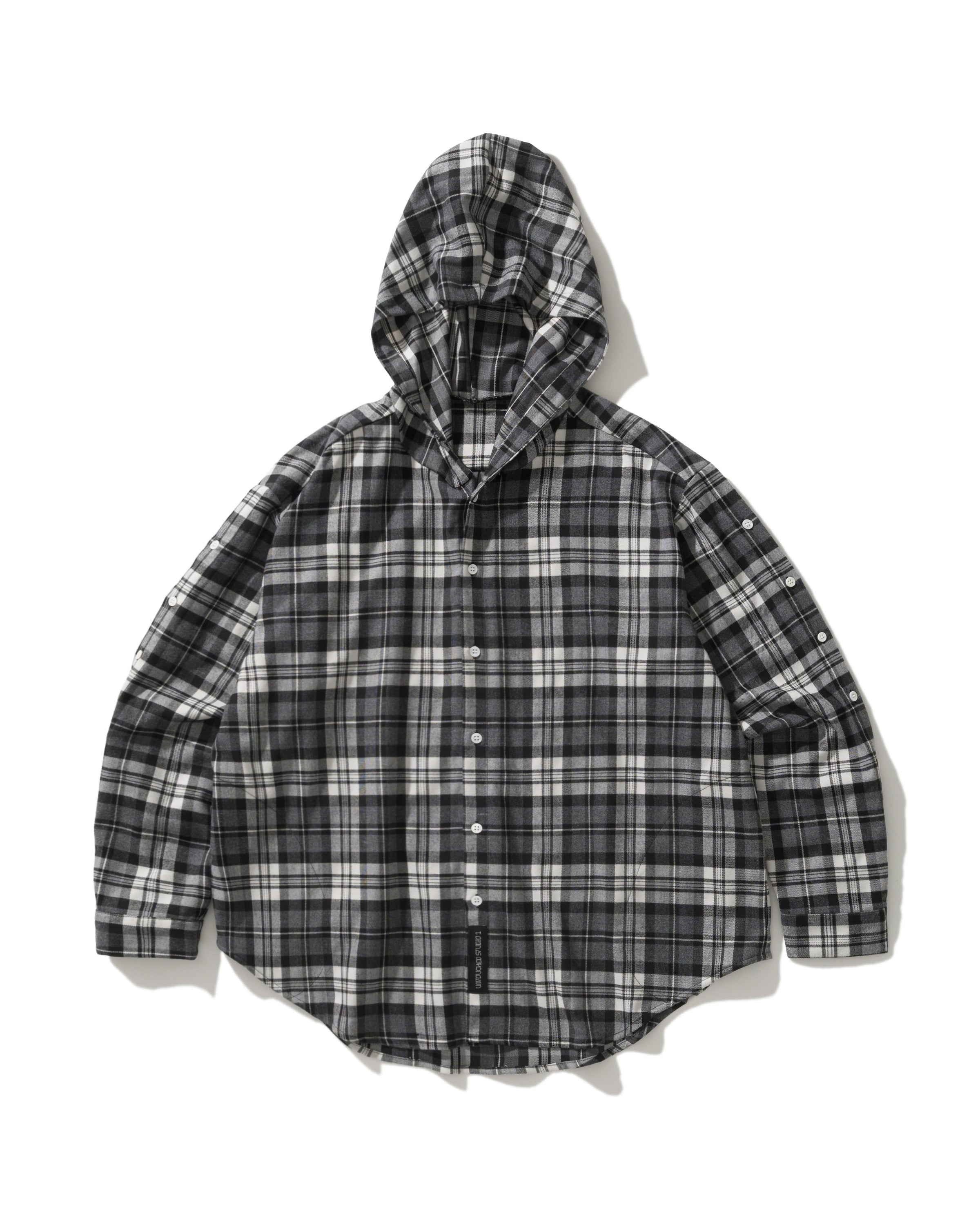 US037 - HOODED OVERSIZED SHIRT JACKET / CHECKED BLACK