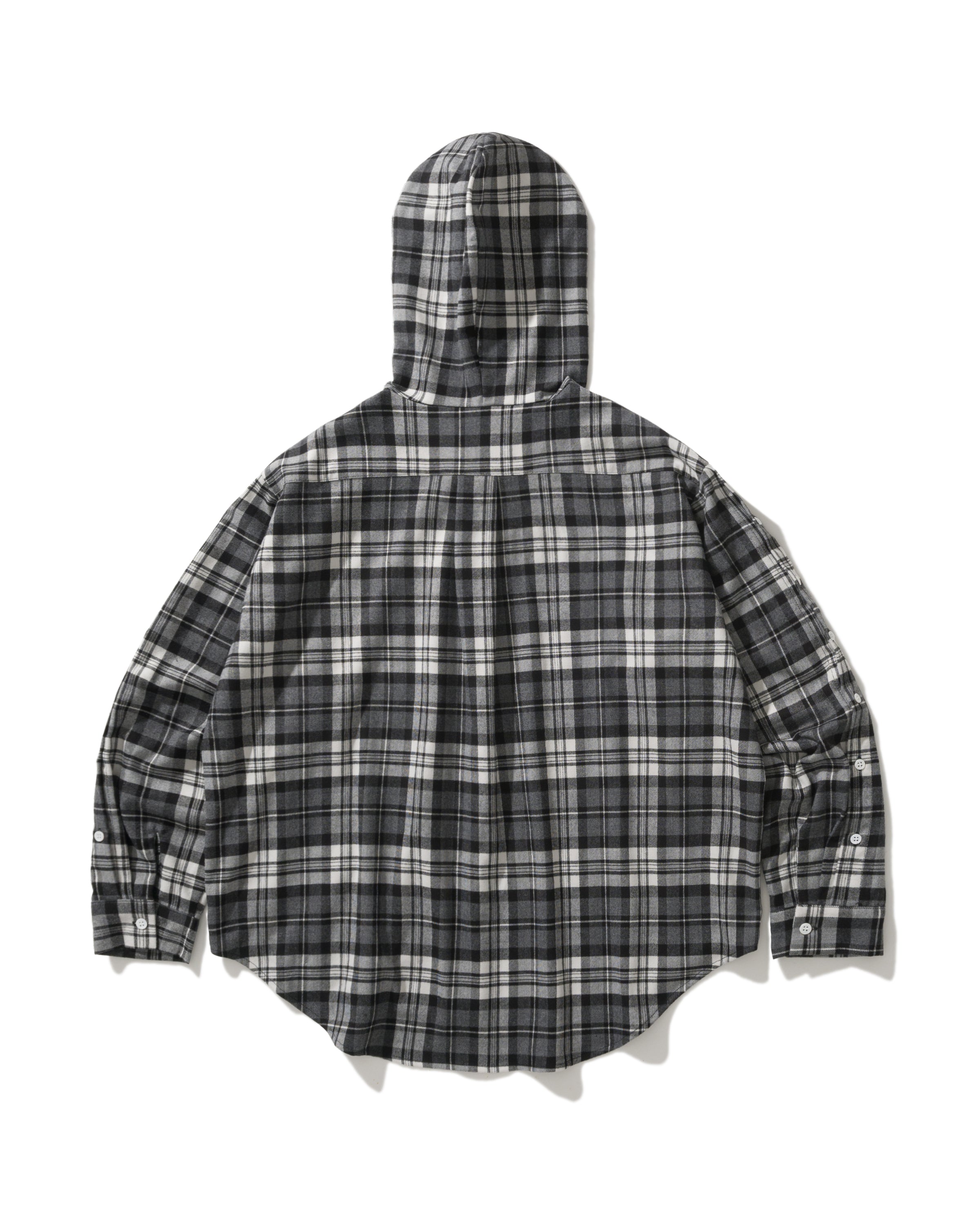 US037 - HOODED OVERSIZED SHIRT JACKET / CHECKED BLACK
