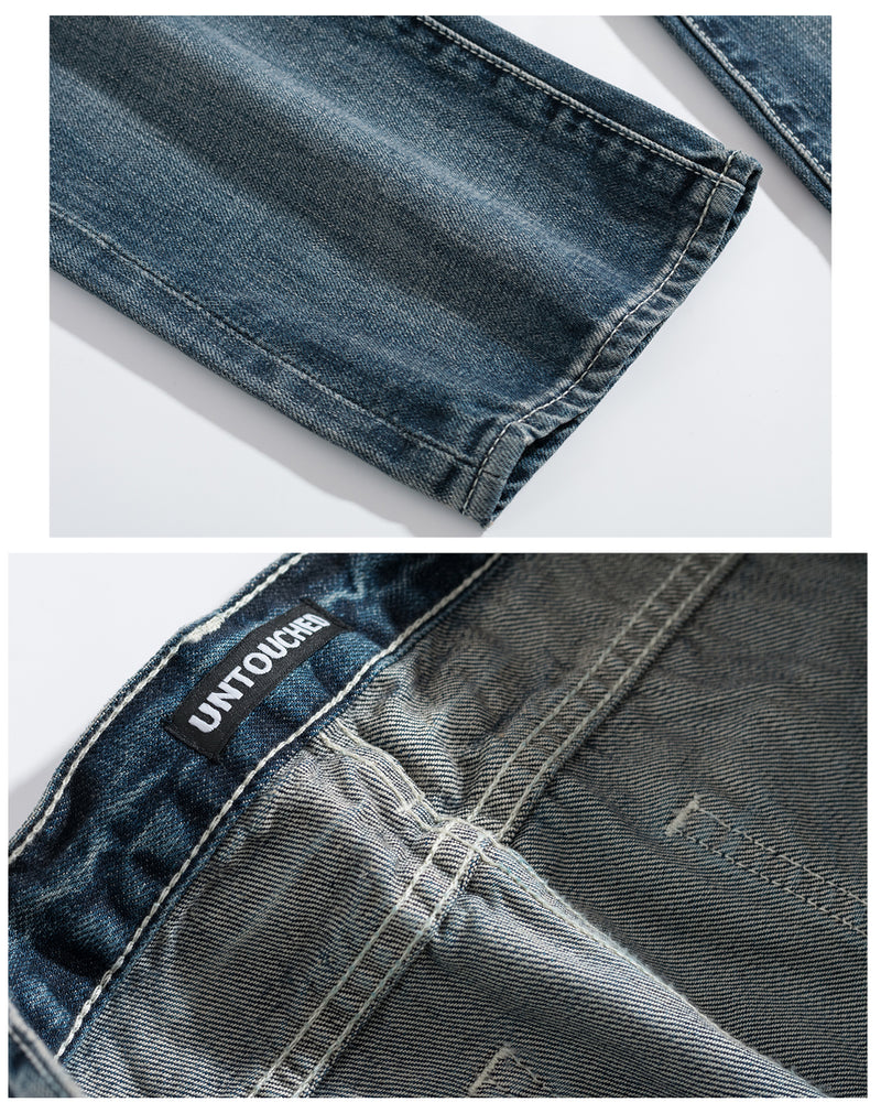 DJ004NY | WASHED RED LINE DENIM JEANS-JEANS-UNTOUCHED UNITED